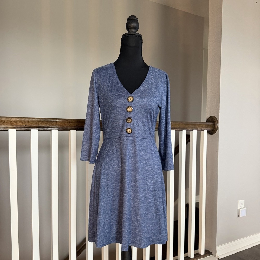 Altar'd State Soft Heathered‎ Blue Dress Coastal Boho Sz M  Prairie Cottagecore